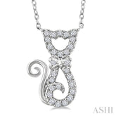 1/10 Ctw Cat Shape Petite Single Cut Diamond Fashion Pendant With Chain in 10K White Gold
